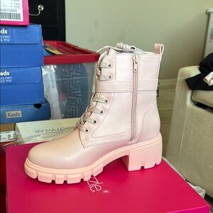 Pink Lace-Up Ankle Boots